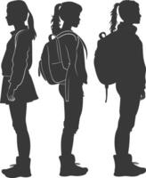 silueta espalda a colegio niña estudiante colección conjunto negro color solamente vector