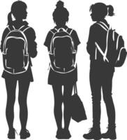 Silhouette back to school girl student collection set black color only vector