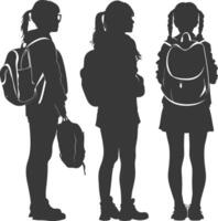 Silhouette back to school girl student collection set black color only vector