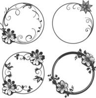 floral round line frames wedding invitation element black color only vector