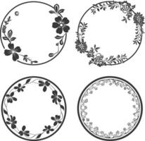 floral round line frames wedding invitation element black color only vector