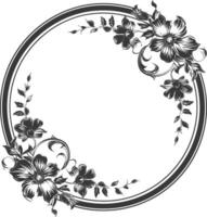 floral round line frames wedding invitation element black color only vector