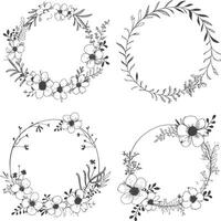 floral round line frames wedding invitation element black color only vector