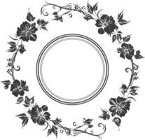 floral round line frames wedding invitation element black color only vector