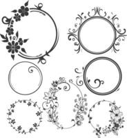 floral round line frames wedding invitation element black color only vector