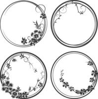 floral round line frames wedding invitation element black color only vector