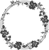 floral redondo línea marcos Boda invitación elemento negro color solamente vector