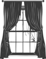 Silhouette aesthetic window with curtain black color only vector