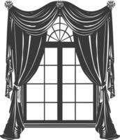 Silhouette aesthetic window with curtain black color only vector