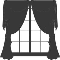 Silhouette aesthetic window with curtain black color only vector