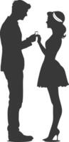 Silhouette wedding proposal by couple black color only vector