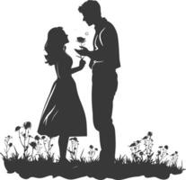 Silhouette wedding proposal by couple black color only vector