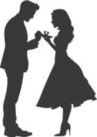 Silhouette wedding proposal by couple black color only vector