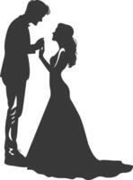 Silhouette wedding proposal by couple black color only vector