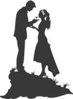 Silhouette wedding proposal by couple black color only vector