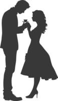 Silhouette wedding proposal by couple black color only vector