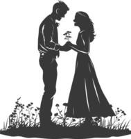 Silhouette wedding proposal by couple black color only vector