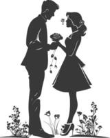 Silhouette wedding proposal by couple black color only vector