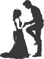 Silhouette wedding proposal by couple black color only vector