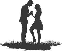 Silhouette wedding proposal by couple black color only vector