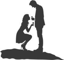 Silhouette wedding proposal by couple black color only vector