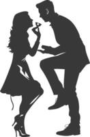 Silhouette wedding proposal by couple black color only vector