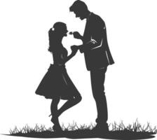 Silhouette wedding proposal by couple black color only vector