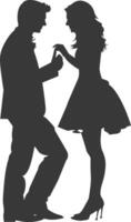 Silhouette wedding proposal by couple black color only vector