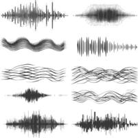 waving sound vibration and pulsing lines black color only vector