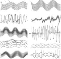 waving sound vibration and pulsing lines black color only vector