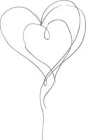 One continuous line drawing of love heart symbol black color only vector