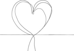 One continuous line drawing of love heart symbol black color only vector