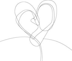 One continuous line drawing of love heart symbol black color only vector