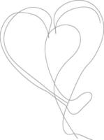 One continuous line drawing of love heart symbol black color only vector