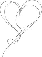 One continuous line drawing of love heart symbol black color only vector