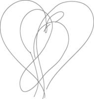 One continuous line drawing of love heart symbol black color only vector