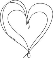 One continuous line drawing of love heart symbol black color only vector