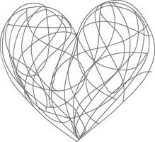 One continuous line drawing of love heart symbol black color only vector