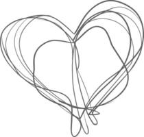 One continuous line drawing of love heart symbol black color only vector