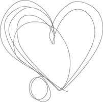 One continuous line drawing of love heart symbol black color only vector