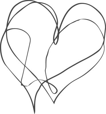 One continuous line drawing of love heart symbol black color only