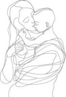 One continuous line drawing of mother holding baby black color only vector