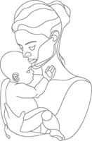 One continuous line drawing of mother holding baby black color only vector