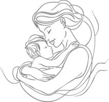 One continuous line drawing of mother holding baby black color only vector