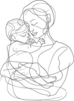 One continuous line drawing of mother holding baby black color only vector