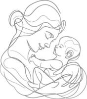 One continuous line drawing of mother holding baby black color only vector