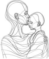 One continuous line drawing of mother holding baby black color only vector