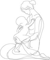 One continuous line drawing of mother holding baby black color only vector