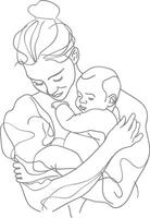 One continuous line drawing of mother holding baby black color only vector