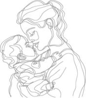 One continuous line drawing of mother holding baby black color only vector